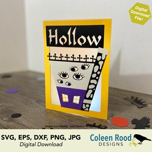 Hollow Haunted House Card SVG: Spöklik Halloween-papperslyktor (digital nedladdning)