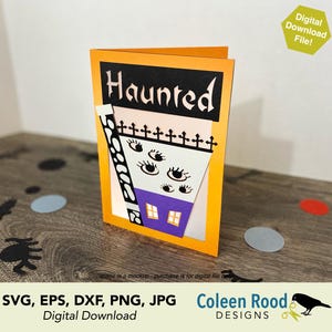 Spökhuskort SVG: 3D-spöklikt Halloween-papperspyssel (digital nedladdning)