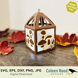 Svamp Mini Lykta SVG Papperspyssel (Digital Nedladdning) – Woodland Fall Decor