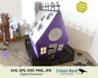 3Dお化け屋敷ペーパークラフトSVG：ゴシックハロウィンデコレーション（デジタルダウンロード）