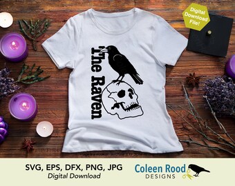 Raven and Skull SVG Edgar Allan Poe Gothic Graphic Digital Download