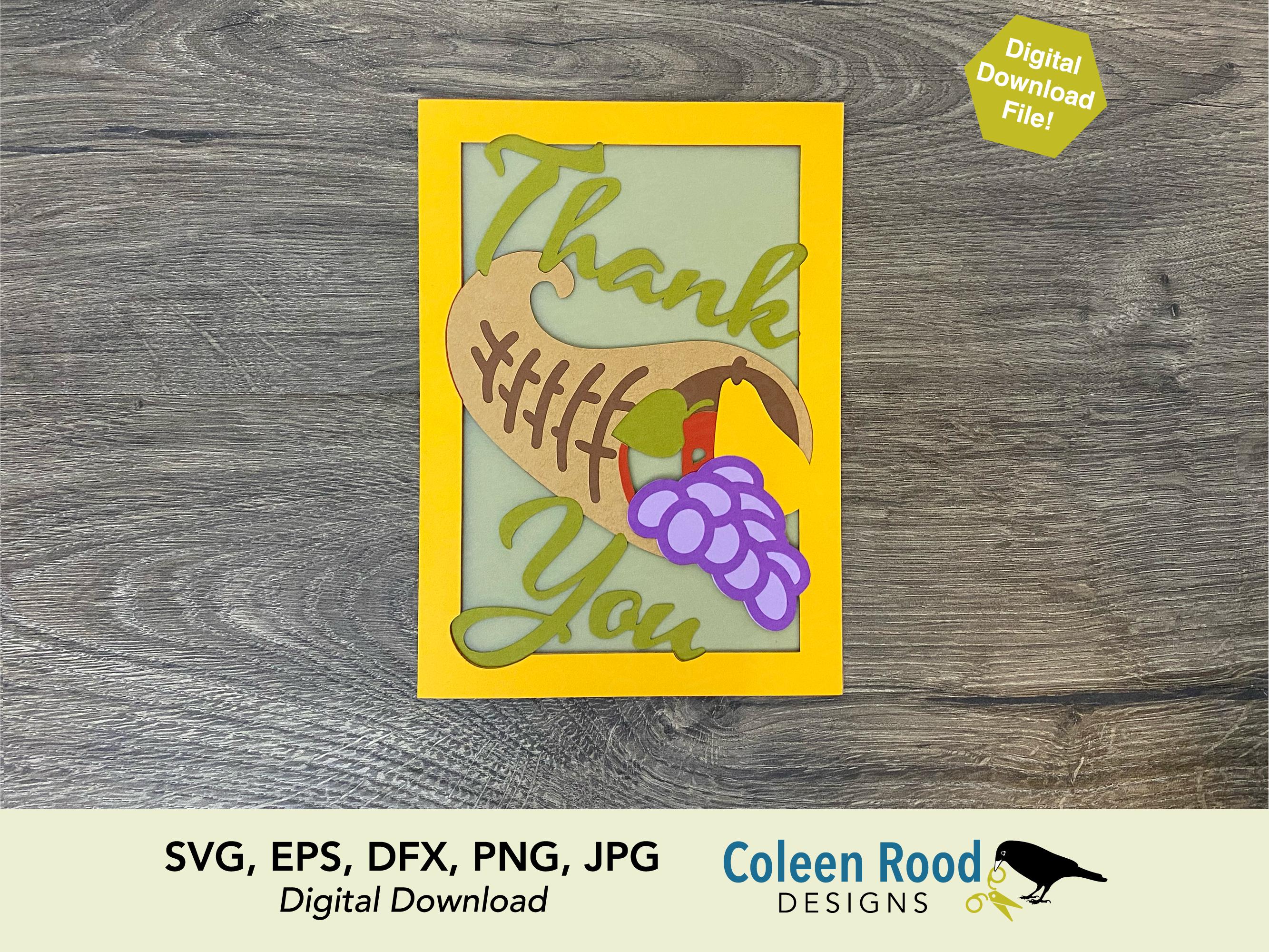 Cornucopia Thank You Card SVG, Fall Harvest Card, Autumn Thank You