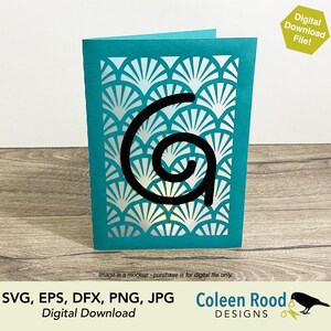 Tarjeta de felicitación, tarjeta con monograma, tarjeta con la letra G, tarjeta Art Déco, tarjeta de cumpleaños, tarjeta de papel apilado, tarjeta de linterna, linterna de papel, corte 3D, archivo SVG