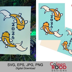 Koi 2024, carte 2024 svg, affiche 2024 svg, Fish 2024 svg, carte du Nouvel An svg, 2024 Nouvel An png, Card Cricut svg, svg cricut, silhouette svg