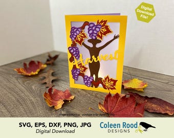 Harvest Witch Card SVG: 3D Autumn Paper Craft (Digital Nedladdning)
