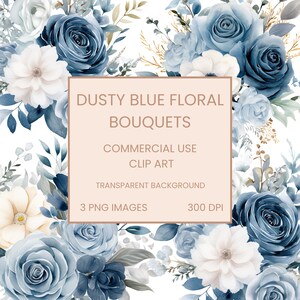 Dusty Blue Bouquet Watercolor Clipart PNG, Junk Journaling, single image, Floral Watercolor Wall Art Commercial Use Digital Instant Download
