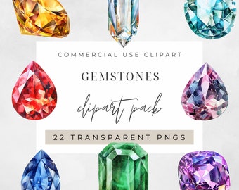 Watercolor Gemstones Clipart, BUNDLE, Precious Stones, Gems, Emerald, Crystal, Amethyst, Father’s Day, transparent png, Commercial Use