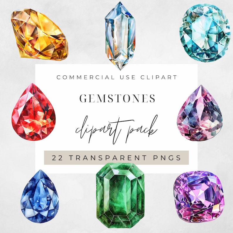 Watercolor Gemstones Clipart, BUNDLE, Precious Stones, Gems, Emerald ...
