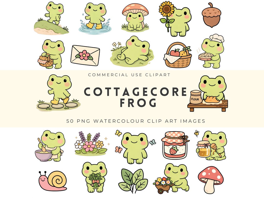 Cottagecore Frog Clipart | Cottagecore Frog Clipart Bundle, Cute Frog ...