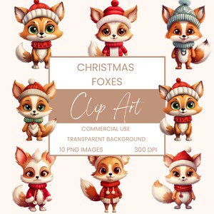 Renards de Noël Illustration Clip Art Pack Aquarelle, Clipart ou utilisation commerciale, Monstres mignons, Fox Festive wall art Aquarelle PNG