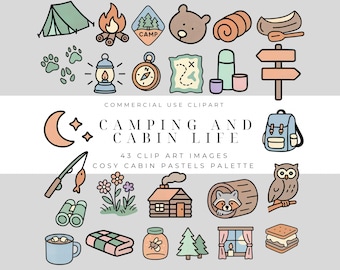 Cozy Camping & Cabin Life Clipart Pack – Bold Outlines for Stickers, Planners, Scrapbooking and Creative Projects Commercial Use