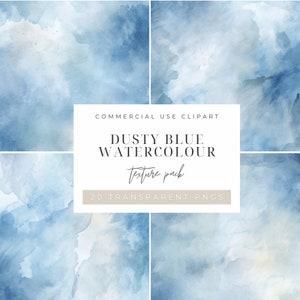 Dusty Blue Watercolour Texture Digital Paper PNG, Junk Journaling, Bundle, Commercial Use Digital Instant Download