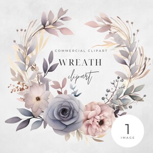 Aquarell Pastell Blumenkranz Clipart, EINZELBILD, Blumen, halbe Kränze, Hochzeit minimalistisch, Blätter, transparent png, kommerzielle Nutzung