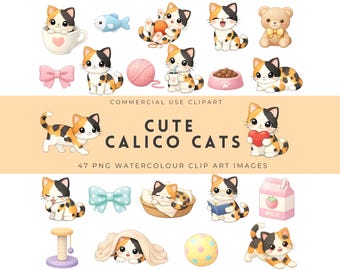 Cute Calico Cat Clipart | Cats, Kittens Clipart Bundle, Cute Kitty PNG, Cozy Cat Characters, Digital Download