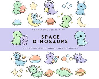 Space Dinosaur Clipart | Pastel Dinosaurs Clipart Bundle, Dino PNG, Simple Bold Characters, Digital Download