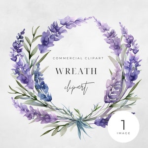 Watercolor Lavender Floral Wreath Clipart, SINGLE IMAGE, Flowers, Purple, Half Wreaths, Wedding, Transparent png, Commercial Use