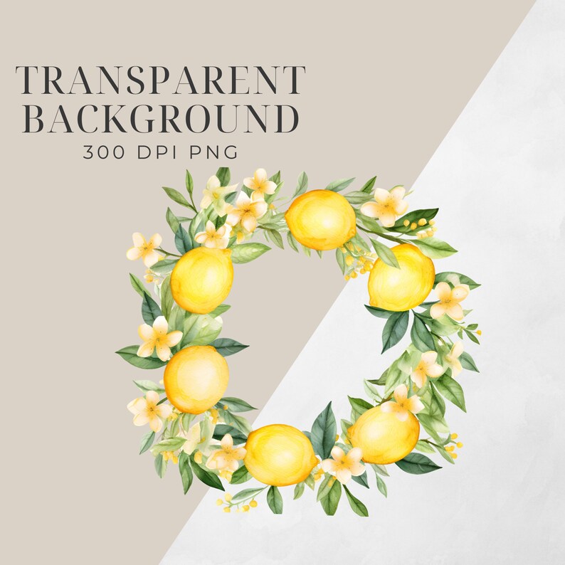 Watercolor Lemon Wreath Clipart, SINGLE IMAGE, White Flowers, Fruit ...