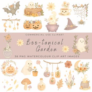 Puede incluir: Un conjunto de 38 im&aacute;genes de clip art de acuarela con un tema de Halloween caprichoso. Las im&aacute;genes incluyen fantasmas, calabazas, calderos, murci&eacute;lagos, telara&ntilde;as y otros elementos espeluznantes. Las im&aacute;genes son perfectas para agregar un toque de diversi&oacute;n de Halloween a tus proyectos.