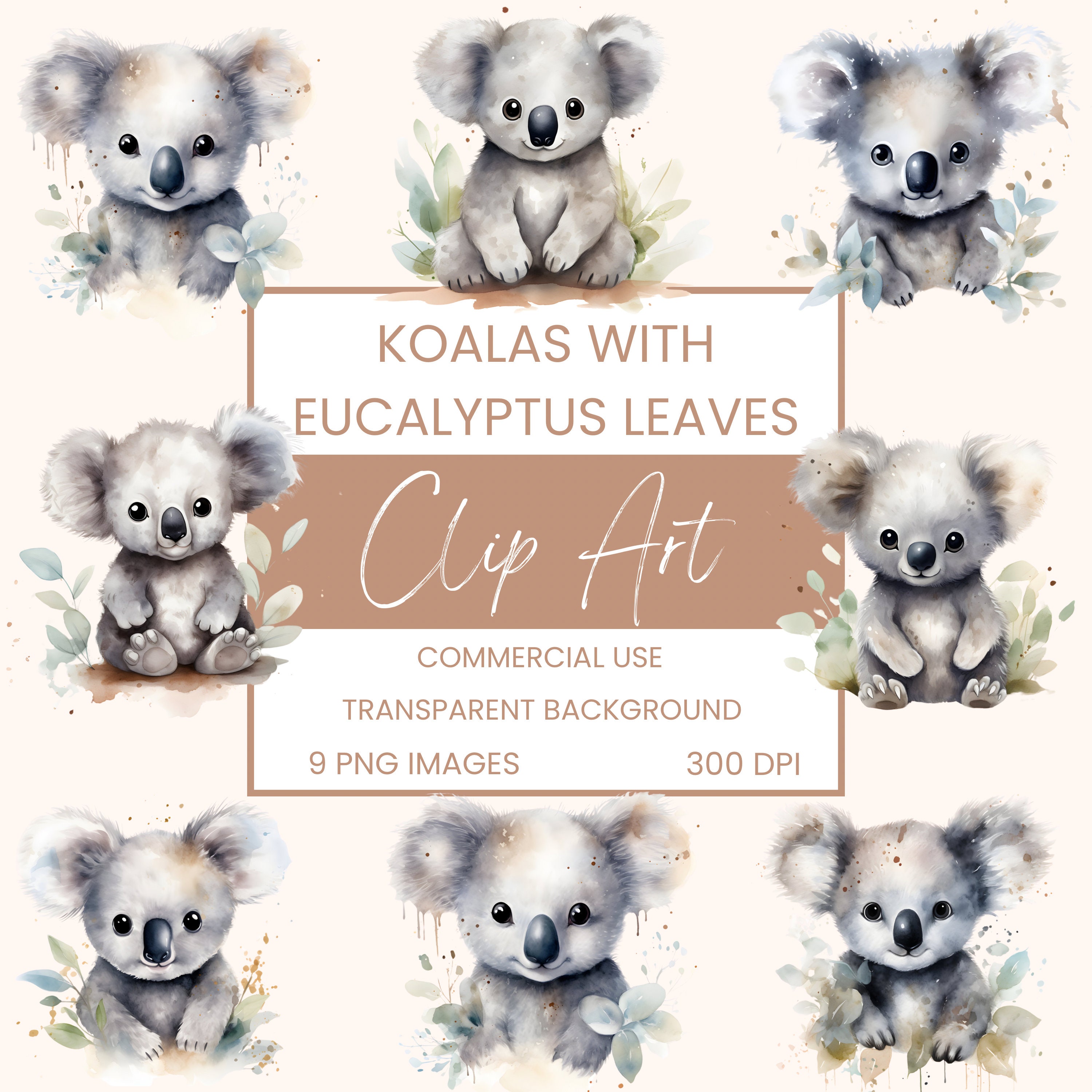 Koalas With Eucalyptus Leaves Clip Art Pack Watercolour, Clipart or ...