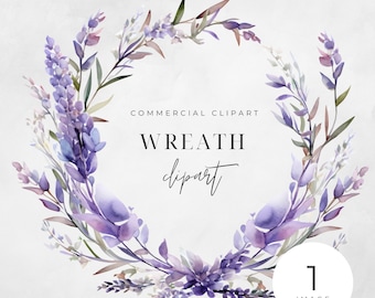 Watercolor Lavender Floral Wreath Clipart, SINGLE IMAGE, Flowers, Purple, Half Wreaths, Wedding, Transparent png, Commercial Use