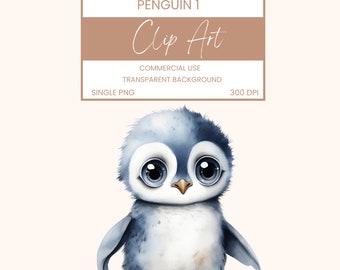 Whimsical Penguin Clip Art Pack - Perfect for Commercial Use, Digital Scrapbooking & More, Cute Watercolour Animals