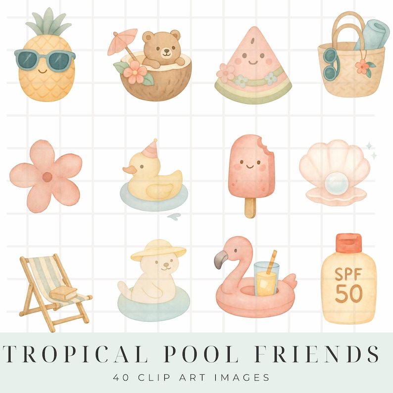 Tropical Pool Float Clipart | Watercolor Summer Animals | Cute Floaties ...