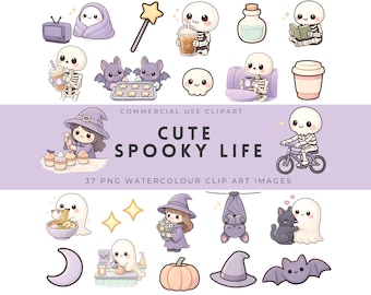 Cozy Spooky Life Clipart | Ghost Spooky Bundle, Witch, Ghost, Skeleton Bold PNG, Digital Download