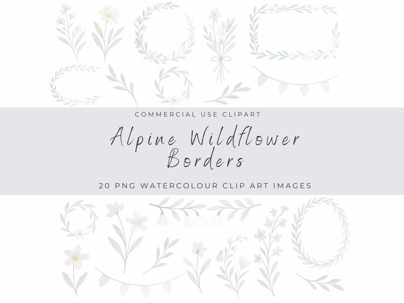 Alpine Tree Border Alpine Wildflower Border Clipart | Soft Watercolor Floral Frames ...