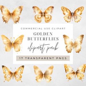 Aquarell Goldener Schmetterling Clipart, Clipart für kommerzielle Nutzung, Transparente PNGs, Gold Gelb Braune Schmetterlinge