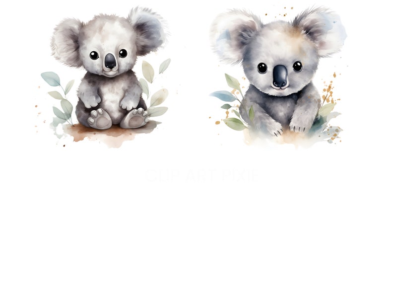 Koalas With Eucalyptus Leaves Clip Art Pack Watercolour, Clipart or ...