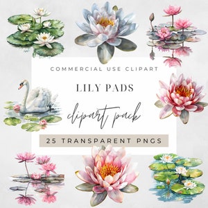 Clipart de Lírios em Aquarela, PACOTE, Flores, Lírio, Nenúfar, Neutro, PNG transparente, Uso Comercial