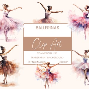 Ballerinas Clip Art Pack Watercolour, Clipart or Commercial Use, Beautiful Dancing Ballerinas, Dancing Ballerina Wall Art Watercolour PNG