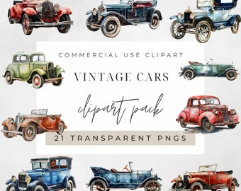 Clipart di auto d'epoca ad acquerello, PACCHETTO, Auto d'epoca, Auto, PNG trasparenti, Uso commerciale
