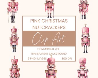 Pink Christmas Nutcrackers Clip Art Pack Watercolour, Clipart or Commercial Use, Christmas Festive, Wall Art Watercolour PNG