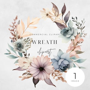 Aquarell Pastell Blumenkranz Clipart, EINZELBILD, Blumen, halbe Kränze, Hochzeit minimalistisch, Blätter, transparent png, kommerzielle Nutzung