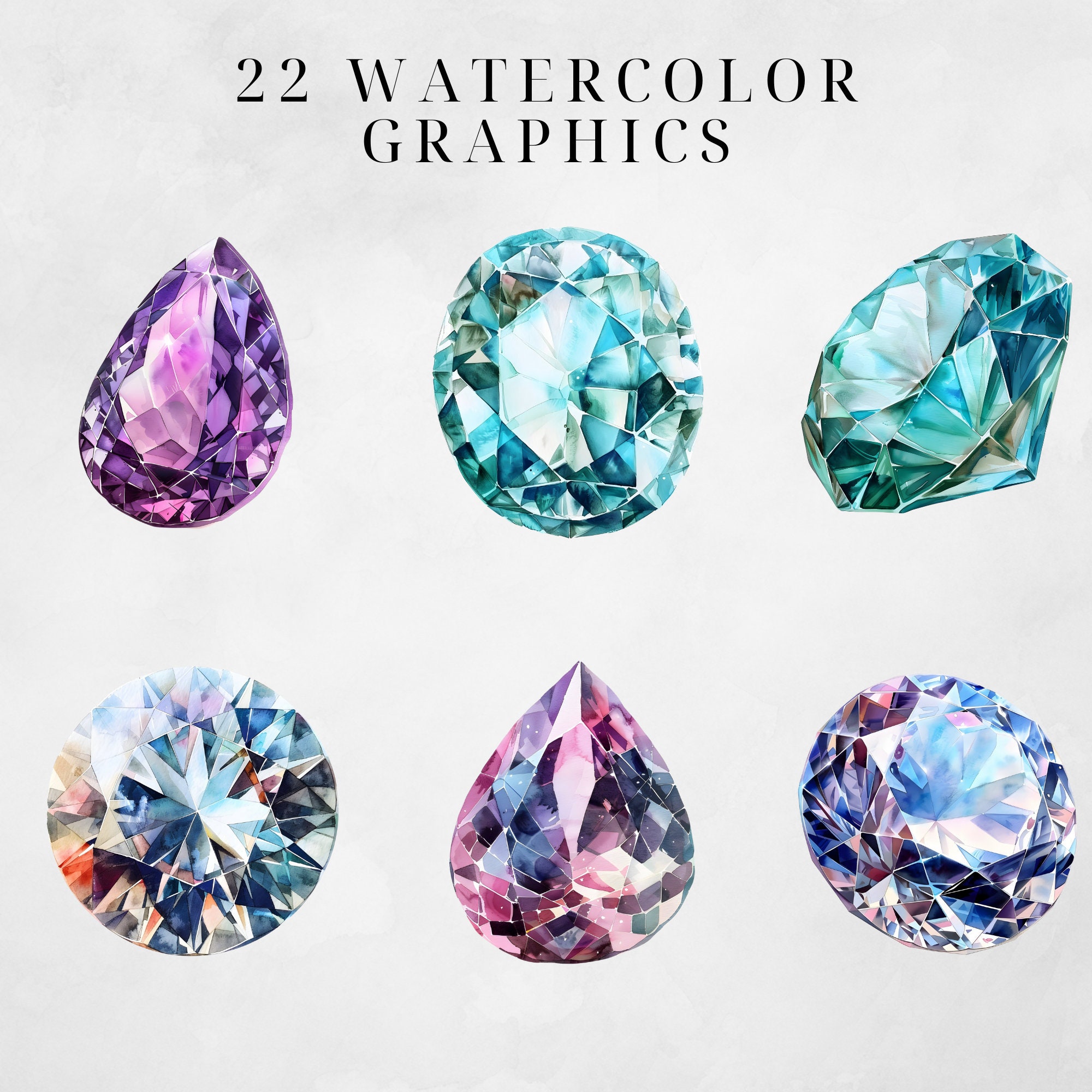 Watercolor Gemstones Clipart, BUNDLE, Precious Stones, Gems, Emerald ...