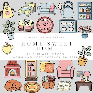 Home Sweet Home Clipart – Cozy Pastel Illustrations for Stickers, Planners, Scrapbooking and Craft Projects for commercial use
