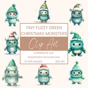 Tiny Fuzzy Pink Christmas Monsters Clip Art Pack Watercolour, Clipart or Commercial Use, Cute Festive Monsters, wall art Watercolour PNG