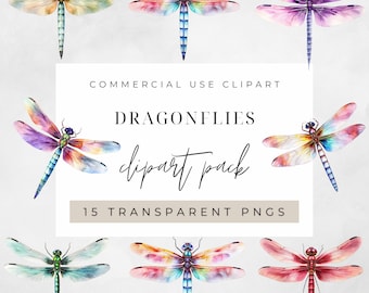 Aquarel libel clipart, clipart voor commercieel gebruik, transparante png's, libellen insecten aquarel