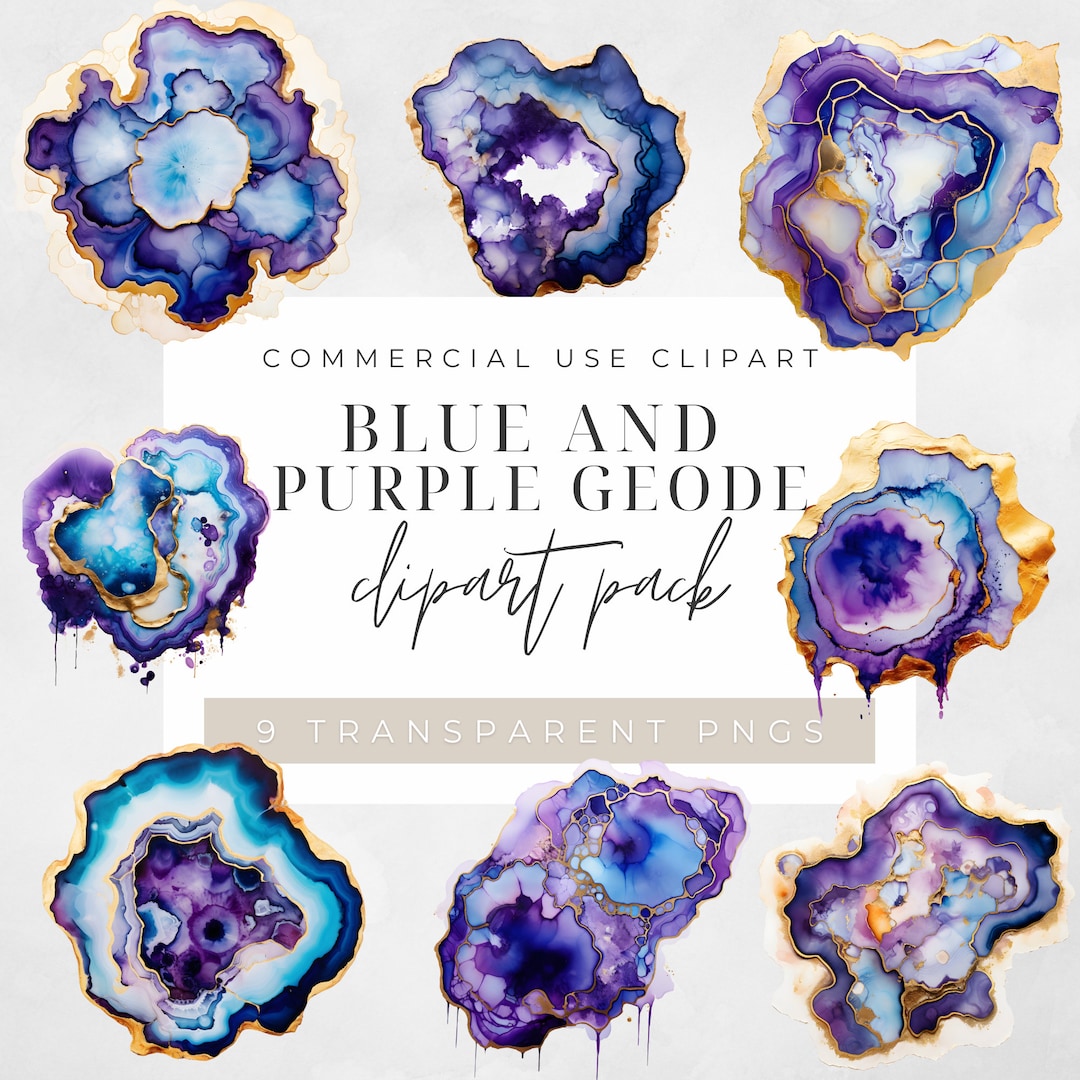Purple and Blue Geode Clip Art Pack Watercolour, Clipart or Commercial ...