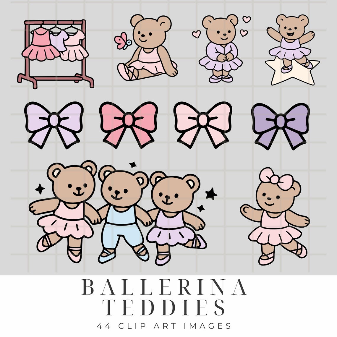Ballerina Teddy Bears Clipart Set – Cute Dancing Bear Illustrations in ...