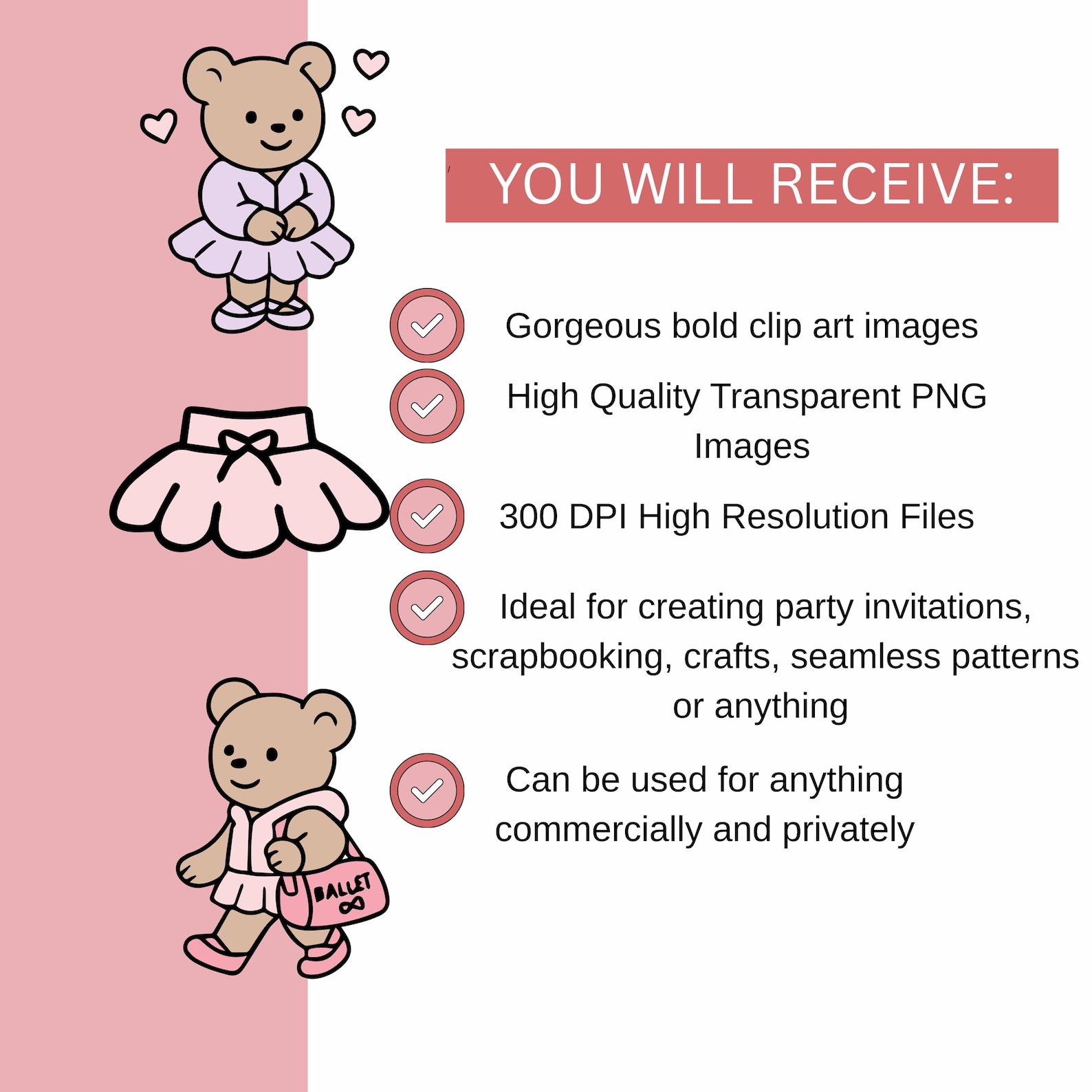 Ballerina Teddy Bears Clipart Set – Cute Dancing Bear Illustrations in ...