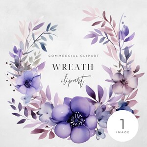 Akwarela Fioletowy Kwiatowy Wieniec Clipart, POJEDYNCZY OBRAZ, Kwiaty, Pół Wianki, Ślub Minimalistyczny, Liście, Przezroczysty png, Użytek Komercyjny