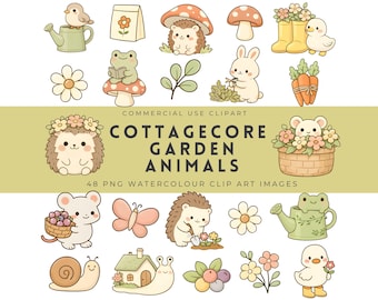 Cottagecore Garden Animals Clipart | Woodland, Forest Animals, garden Clipart Bundle, Cute Bold Creatures PNG, Digital Download