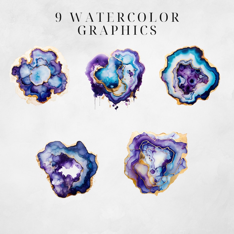 Purple and Blue Geode Clip Art Pack Watercolour, Clipart or Commercial ...