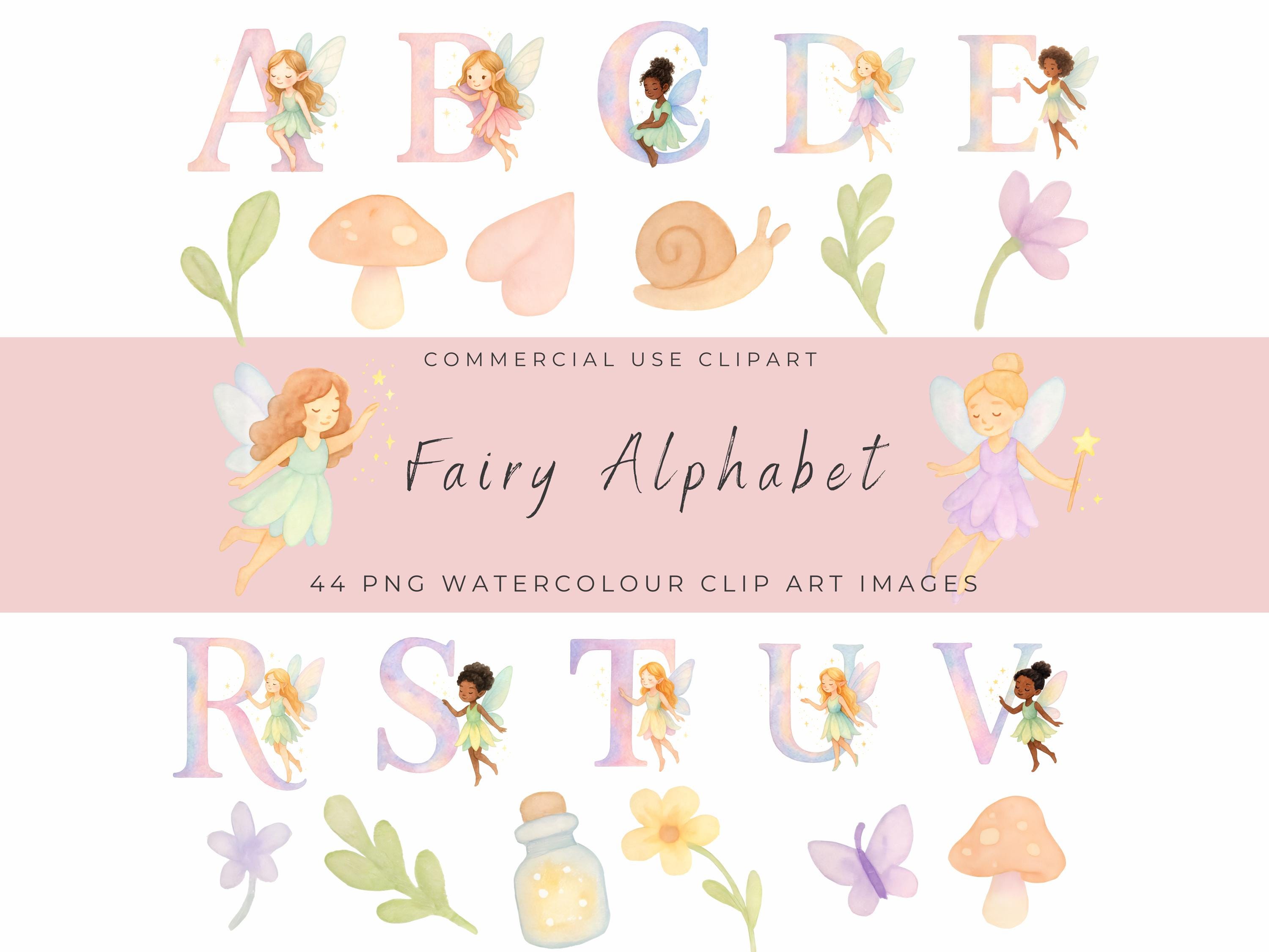 Watercolor Fairy Alphabet Clipart Set | Extra Magical Elements | Pastel ...