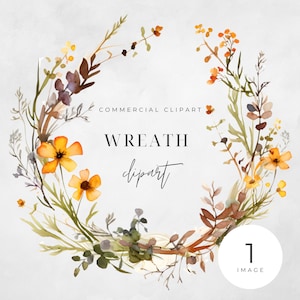 Akwarela Wildflower Wreath Clipart, POJEDYNCZY OBRAZ, Kwiaty, Pół wieńce, Ślub Minimalistyczny, Neutralny, przezroczysty png, Użytek Komercyjny