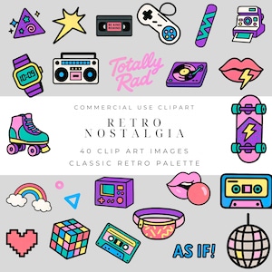 Retro 80s Nostalgia Clipart Pack – Bright & Vintage-Inspired Graphics for Stickers, Planners, Scrapbooking and Crafts - Commercial Use
