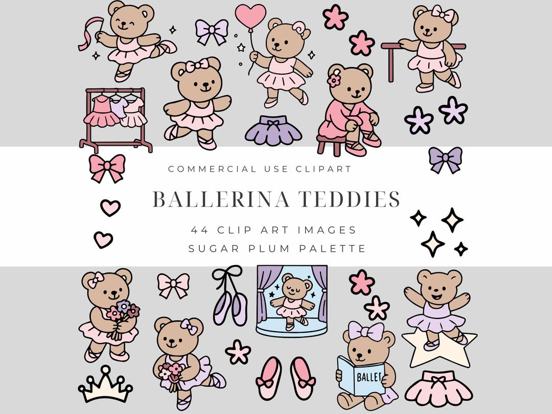 Ballerina Teddy Bears Clipart Set – Cute Dancing Bear Illustrations in ...