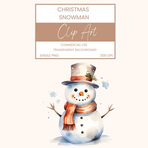 Christmas Snowman Clip Art Pack Watercolour, Single PNG, Clipart or Commercial Use,  Christmas Winter, Wall Art Watercolour PNG